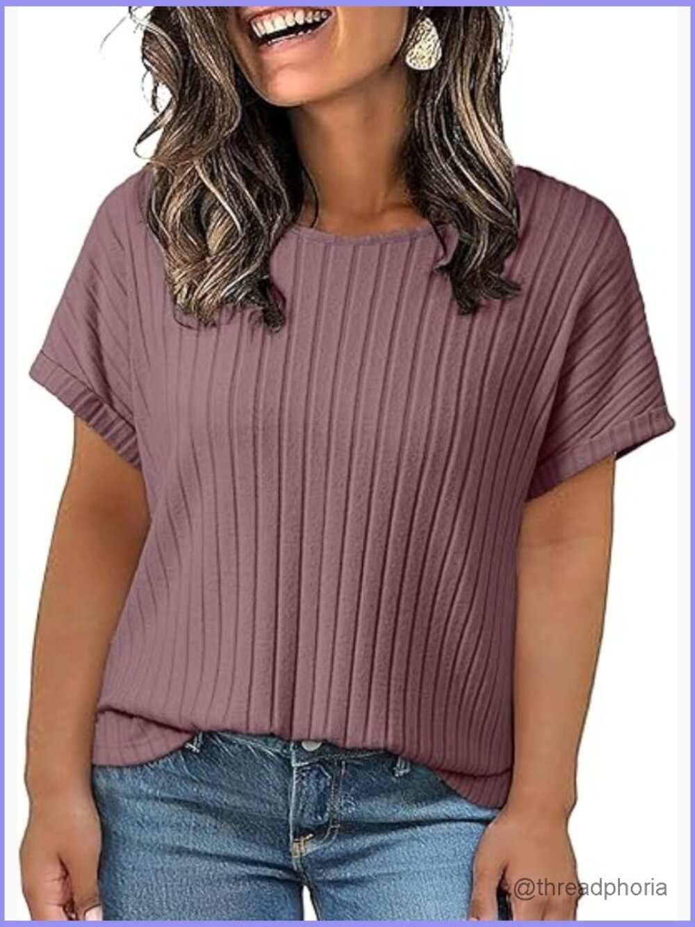 Plus Size Crewneck Short Sleeve Ribbed Knit T-Shirt Blouse
